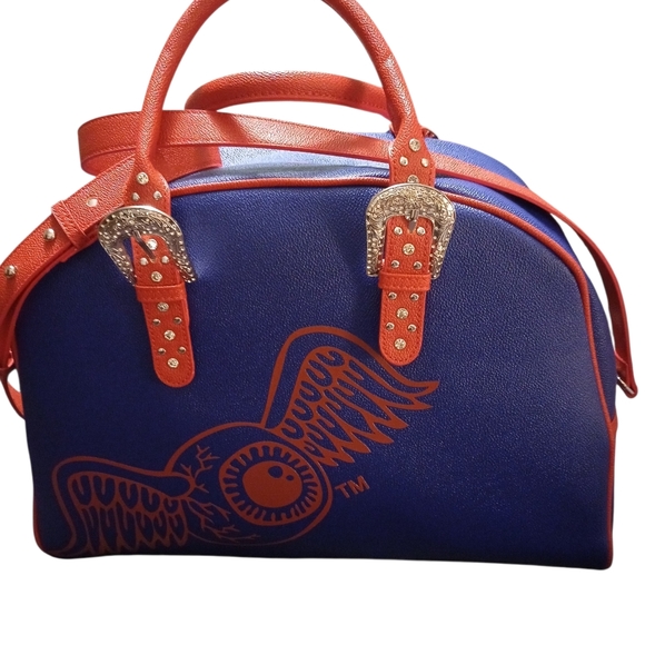 Von Dutch Original Red and Blue Rhinestones DuffleBag, NWT Hard To Find! - Picture 8 of 12